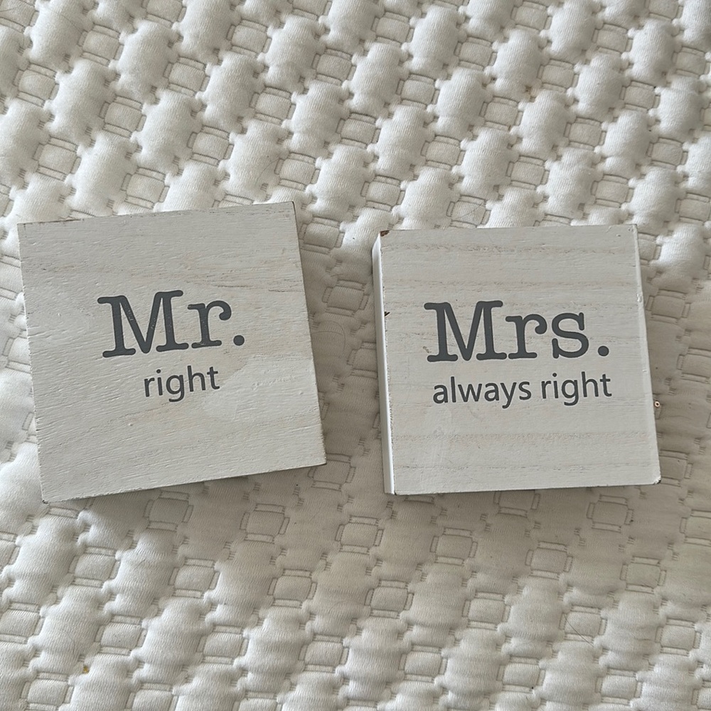 Mr and Mrs block signs for wedding